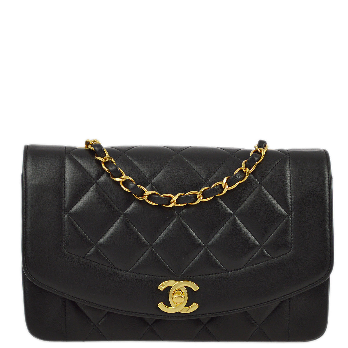 Luxury Chanel 1996-1997 Black Lambskin Small Diana Shoulder Bag