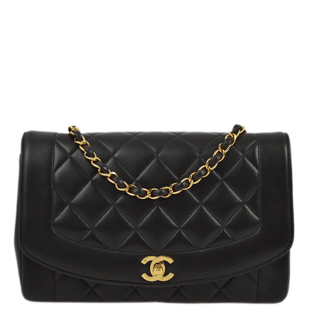 Luxury Chanel 1991-1994 Black Lambskin Medium Diana Shoulder Bag