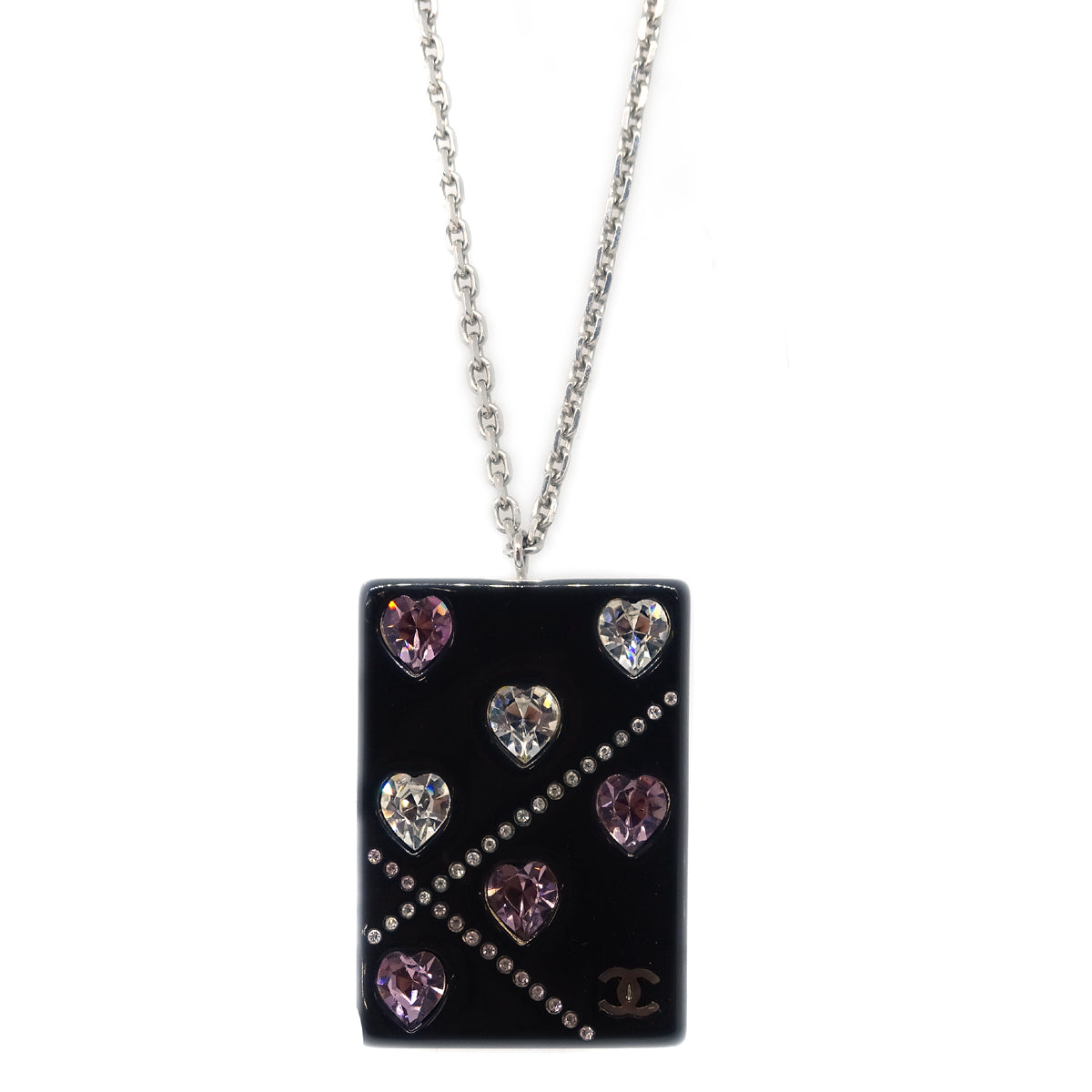 Luxury Chanel Black Square Necklace Pendant Rhinestone 04A