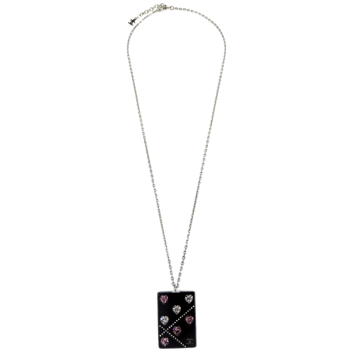 Luxury Chanel Black Square Necklace Pendant Rhinestone 04A