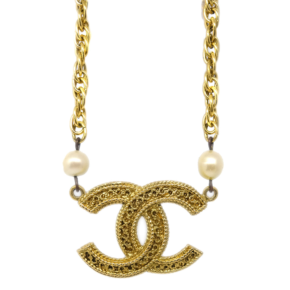 Luxury Chanel Gold CC Pendant Costume Pearl Necklace