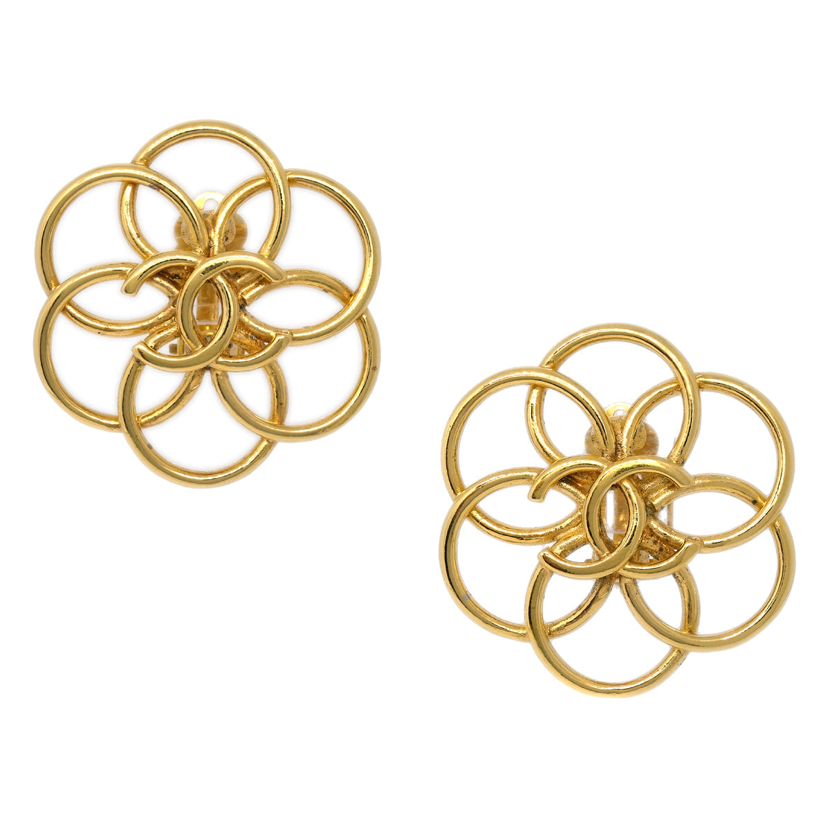 Luxury Chanel Flower Earrings Clip-On Gold 2451