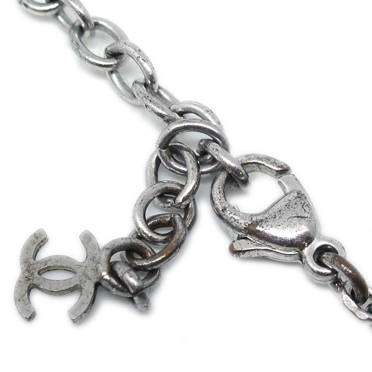Luxury Chanel Silver Square Necklace Pendant Rhinestone 05A