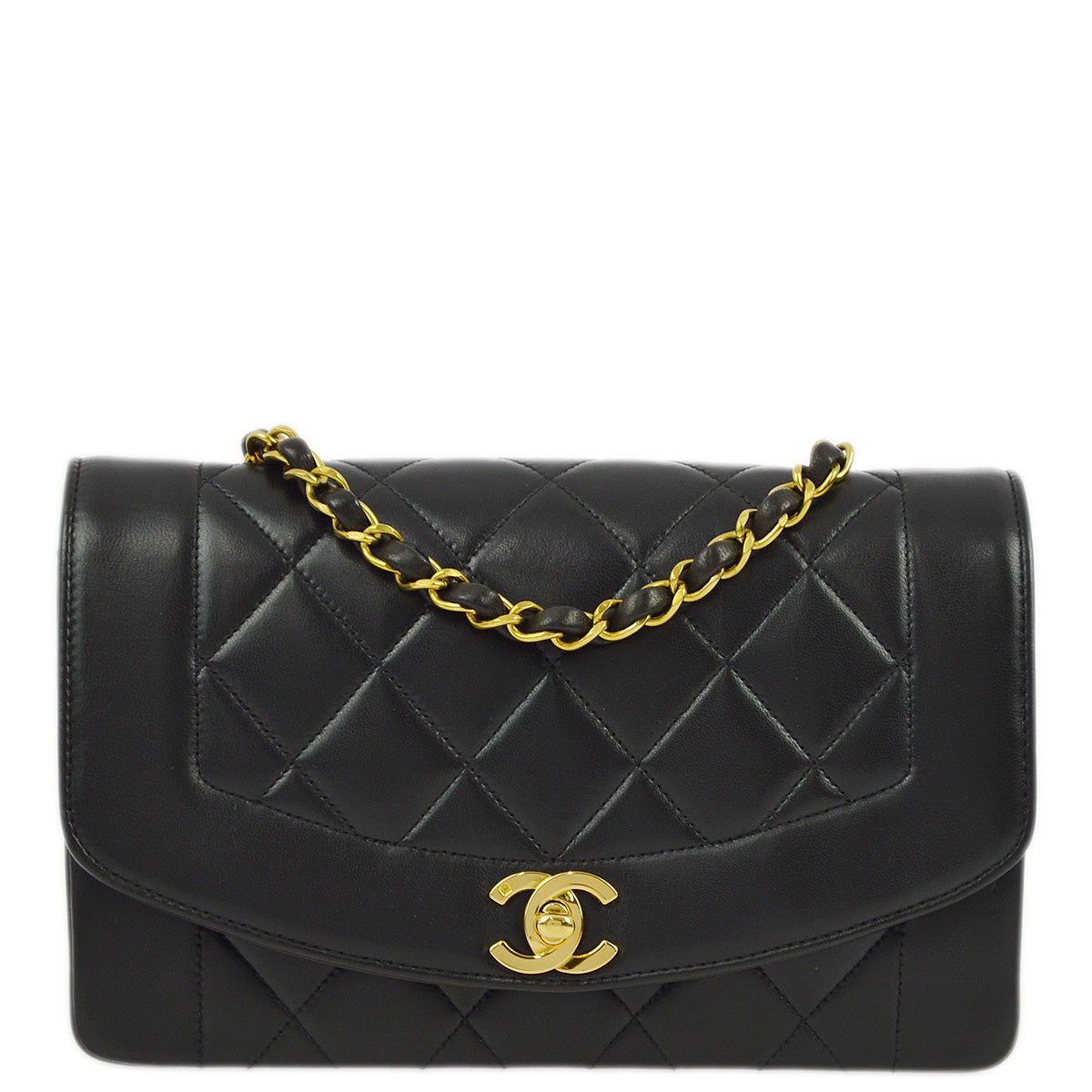 Luxury Chanel 1994-1996 Black Lambskin Small Diana Shoulder Bag