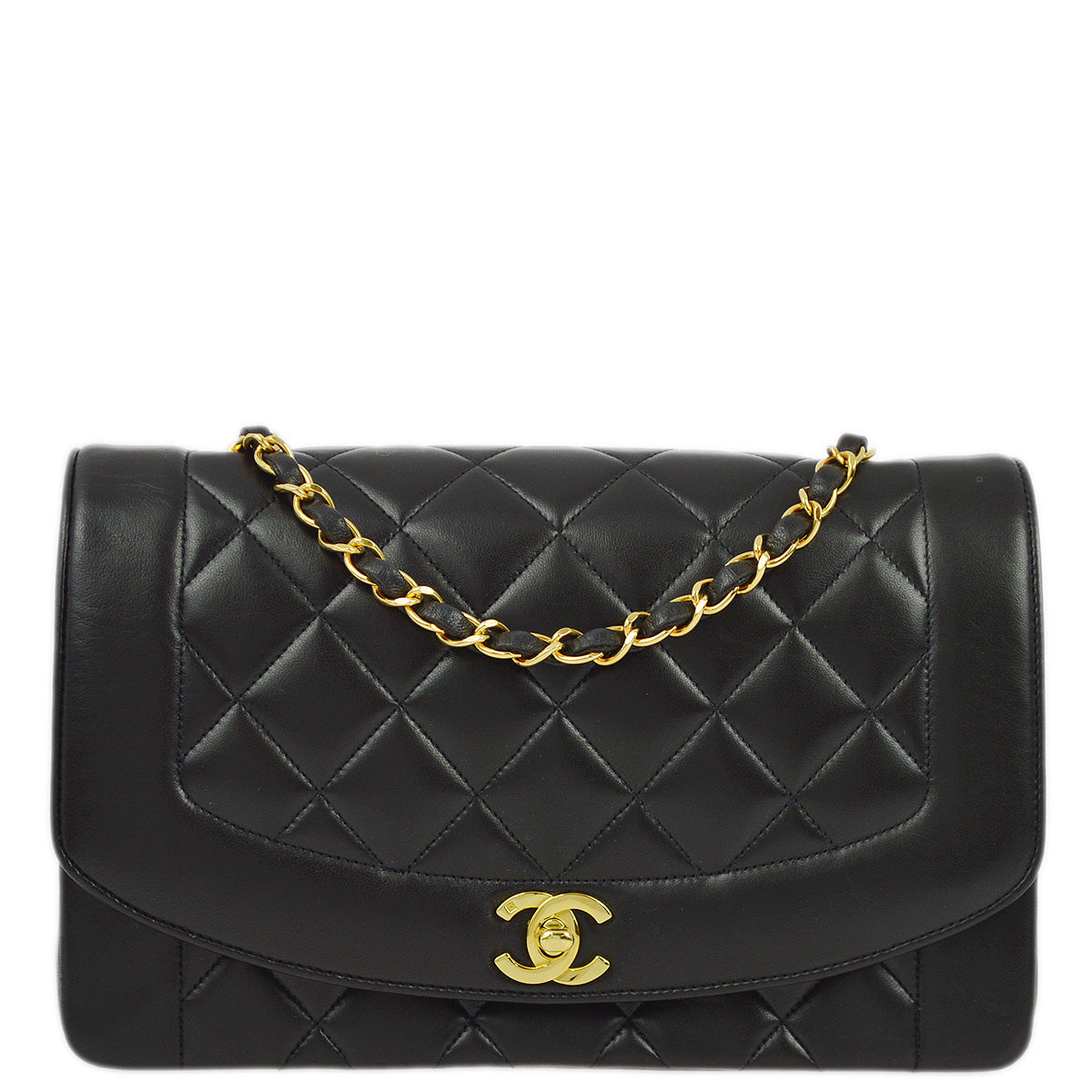 Luxury Chanel 1991-1994 Black Lambskin Medium Diana Shoulder Bag