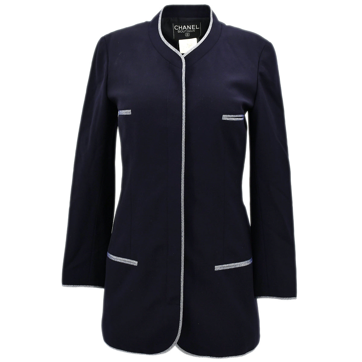 Luxury Chanel Single Breasted Jacket Navy 96P #34