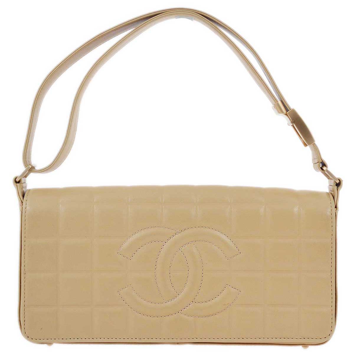 Luxury Chanel 2003-2004 Beige Lambskin Choco Bar Shoulder Bag