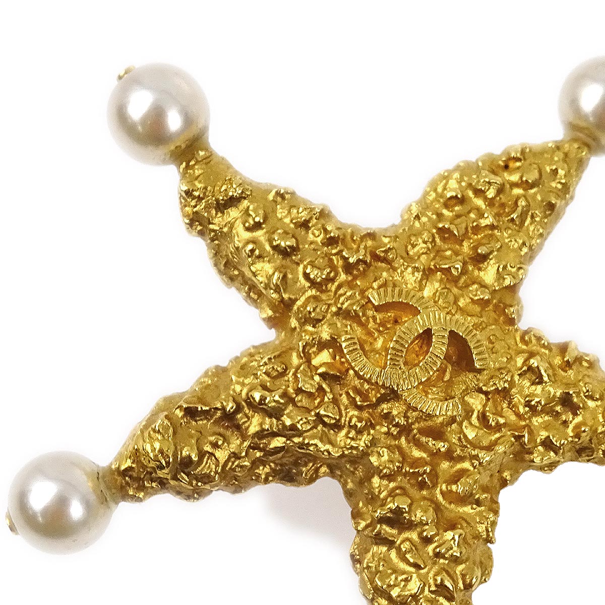 Luxury Chanel Costume Pearl Star Clip-On Earrings Gold 93C