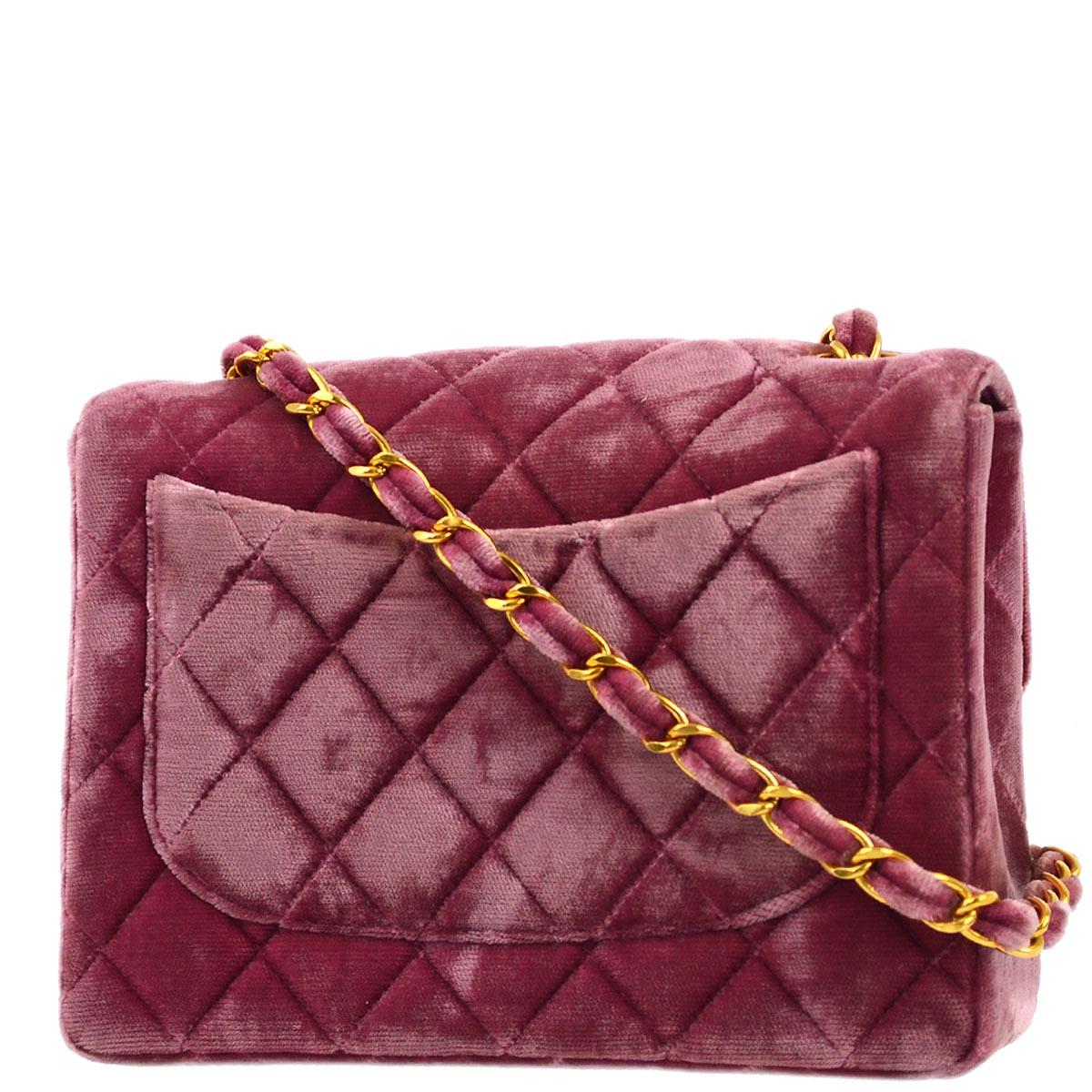 Luxury Chanel * 1994-1996 Pink Purple Velvet Mini Classic Square Flap Shoulder Bag 17