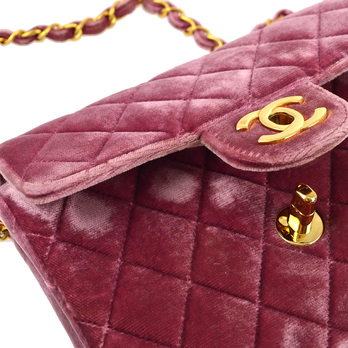 Luxury Chanel * 1994-1996 Pink Purple Velvet Mini Classic Square Flap Shoulder Bag 17