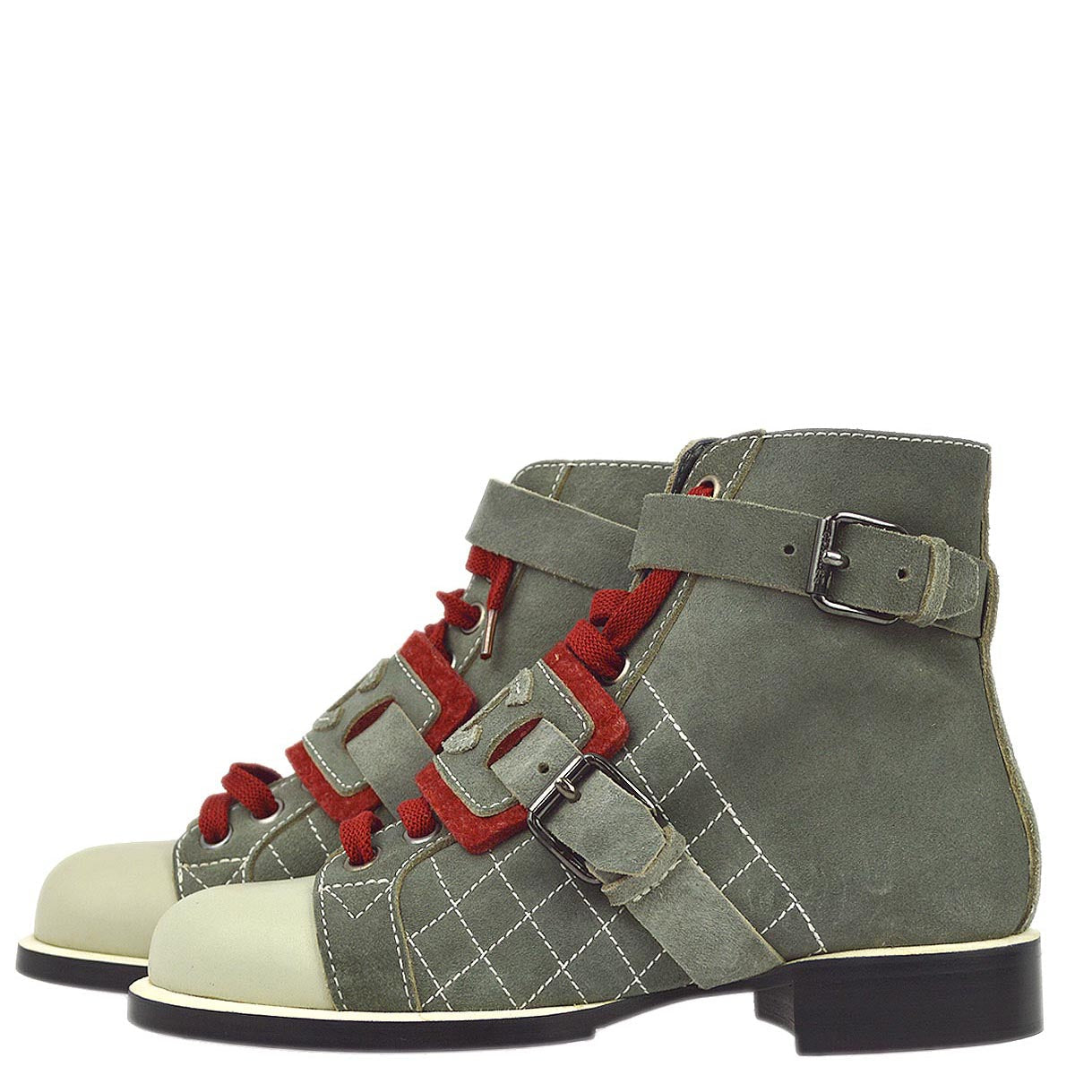 Luxury Chanel * Gray Suede Short Boots Shoes #37
