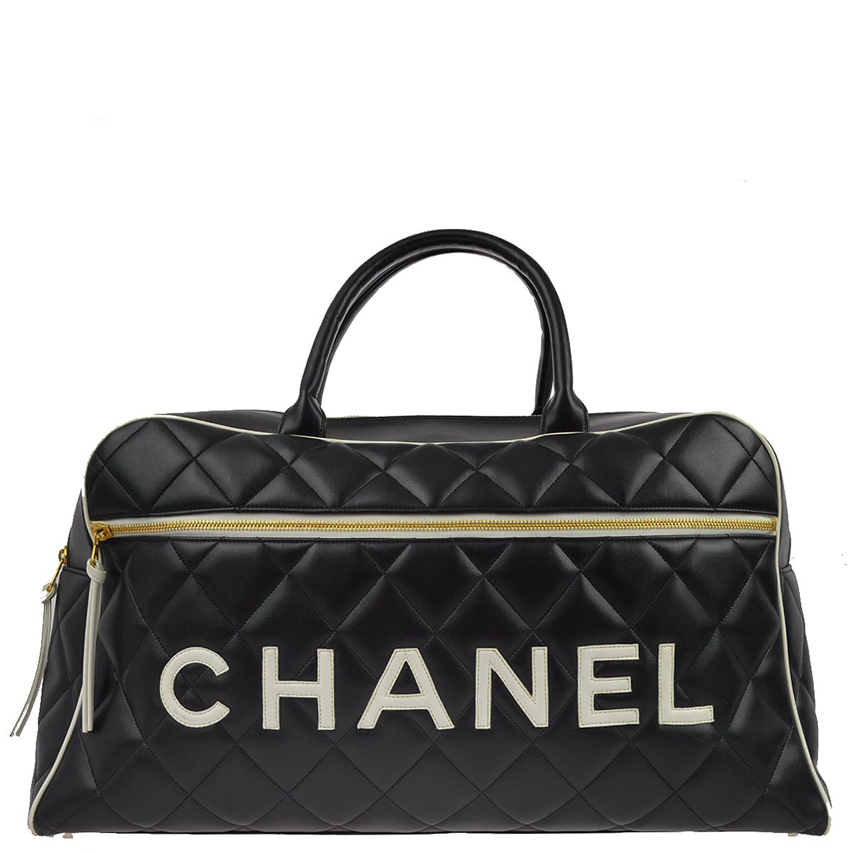 Luxury Chanel * 1994-1996 Black Calfskin Travel Bowling Bag