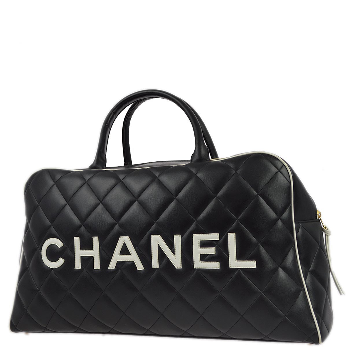 Luxury Chanel * 1994-1996 Black Calfskin Travel Bowling Bag