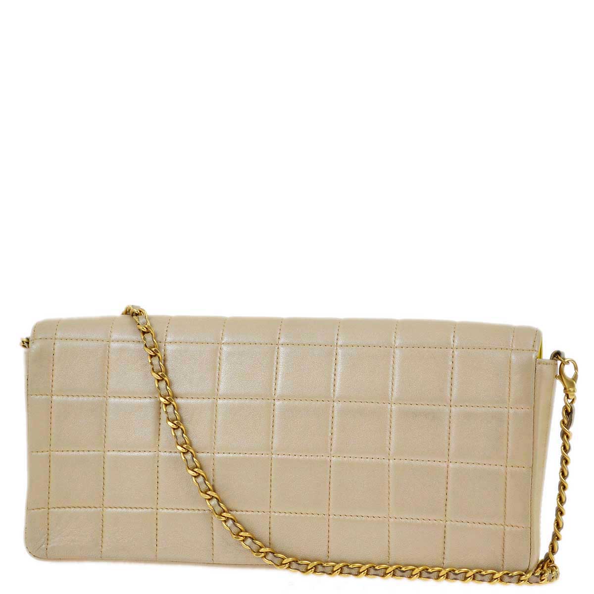 Luxury Chanel 2000-2001 Metallic Beige Lambskin East West Choco Bar Chain Shoulder Bag