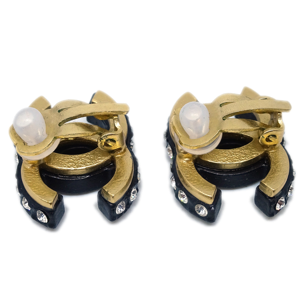 Luxury Chanel Black CC Earrings Rhinestone Clip-On 02A