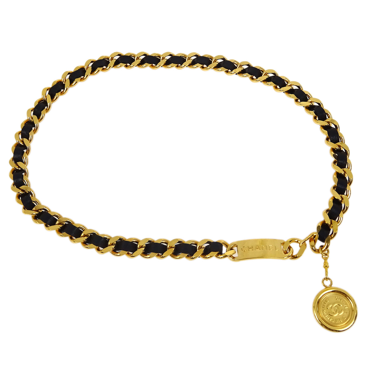 Luxury Chanel Gold Black Medallion Chain Belt 95P Small New