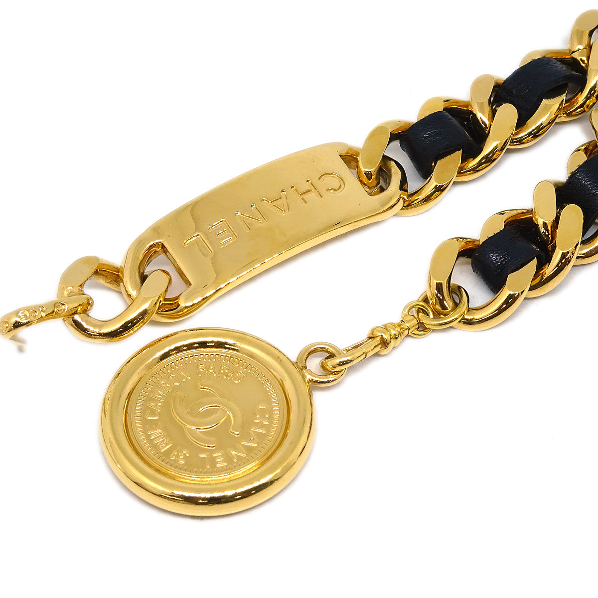 Luxury Chanel Gold Black Medallion Chain Belt 95P Small New