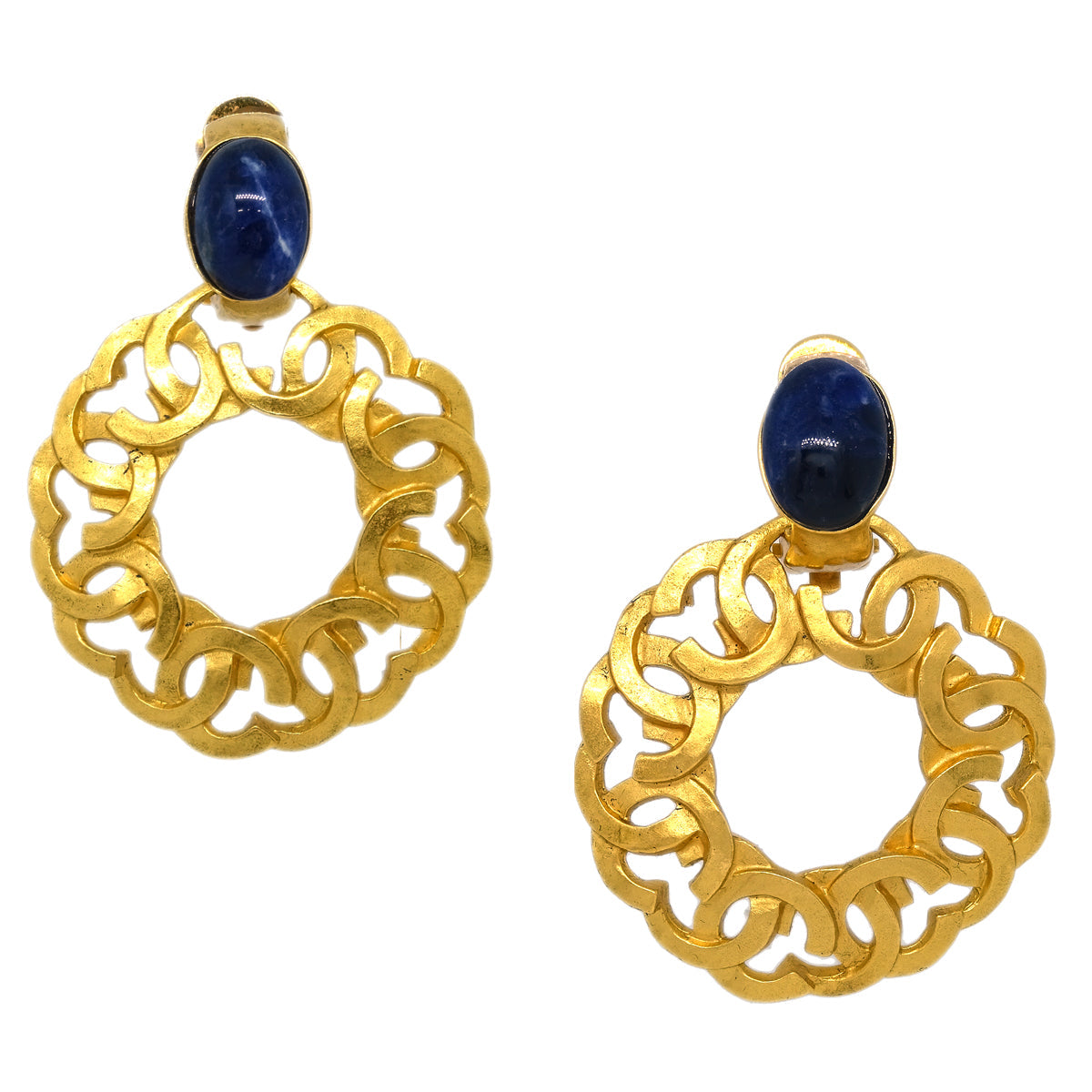 Luxury Chanel Hoop Dangle Earrings Clip-On Gold 95A