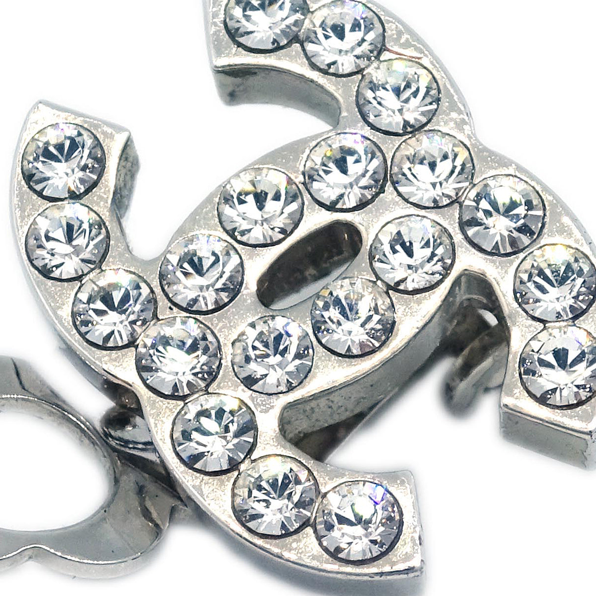 Luxury Chanel CC Rhinestone Earrings Clip-On Silver 06V