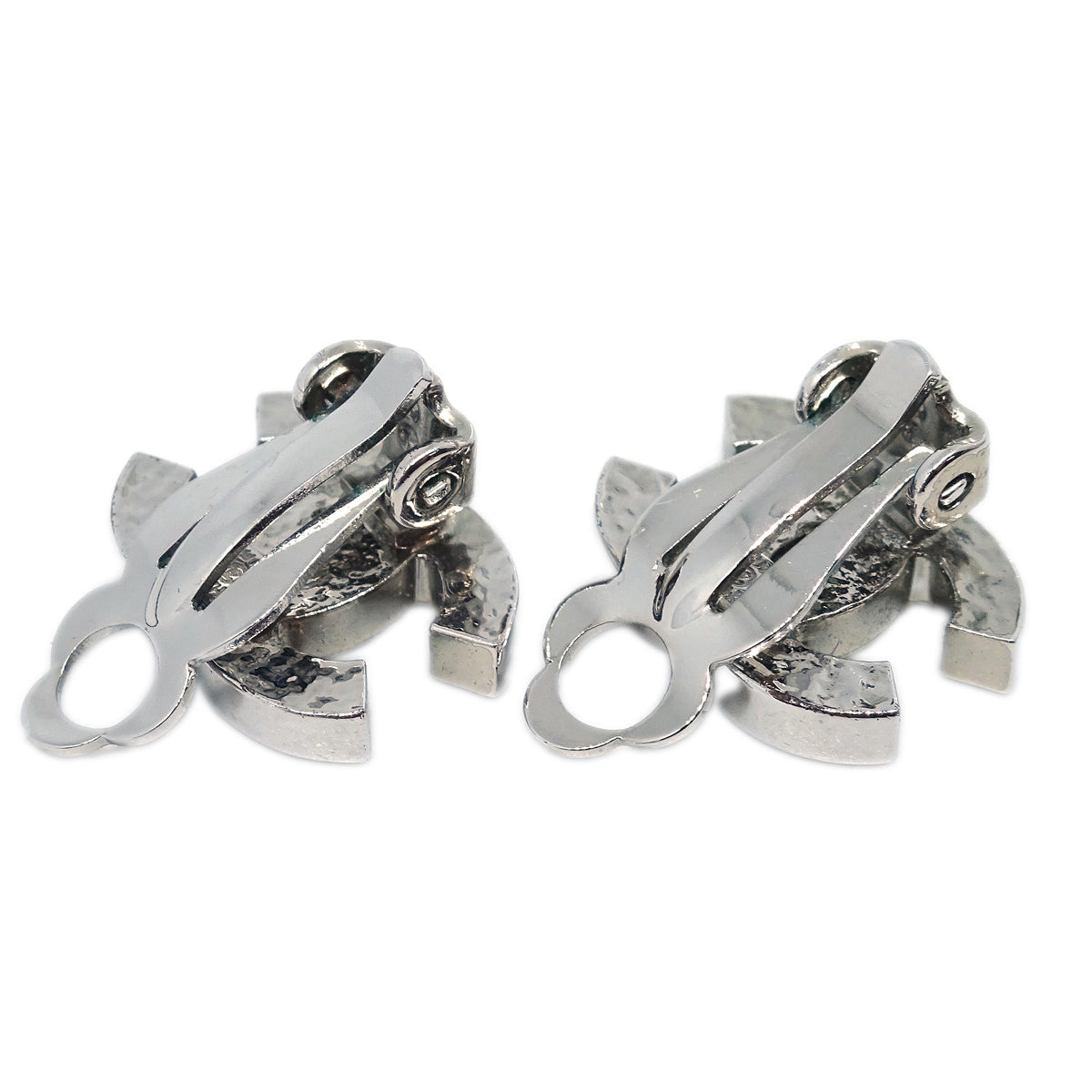 Luxury Chanel CC Rhinestone Earrings Clip-On Silver 06V