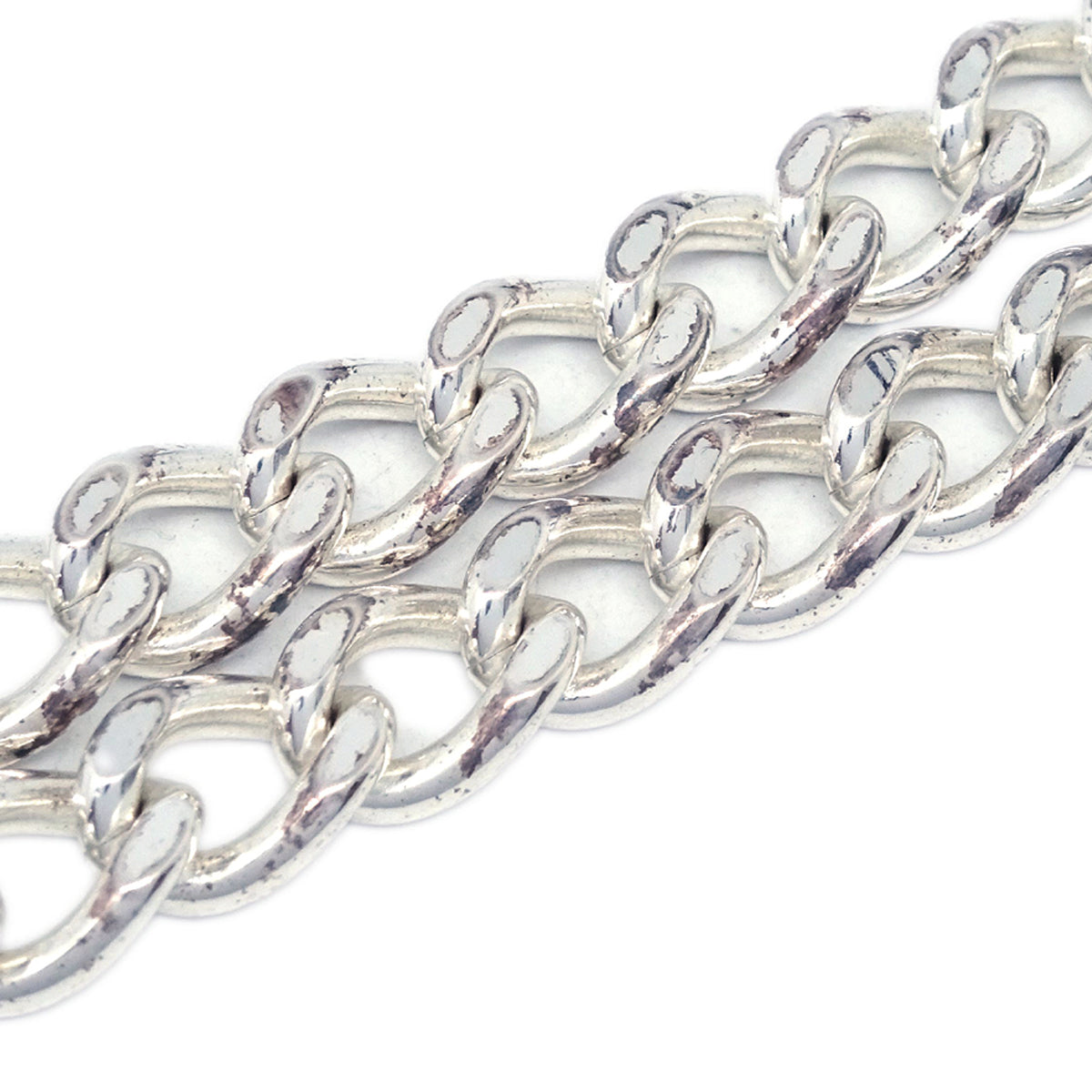 Luxury Chanel Turnlock Chain Pendant Necklace Silver 97P
