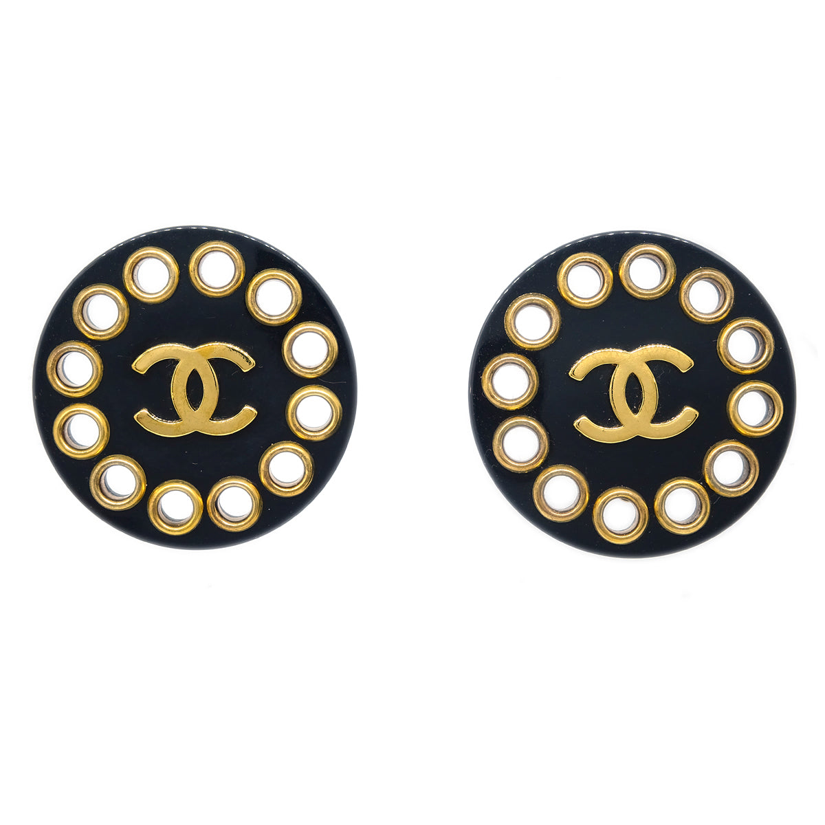 Luxury Chanel Black Button Earrings Clip-On 28