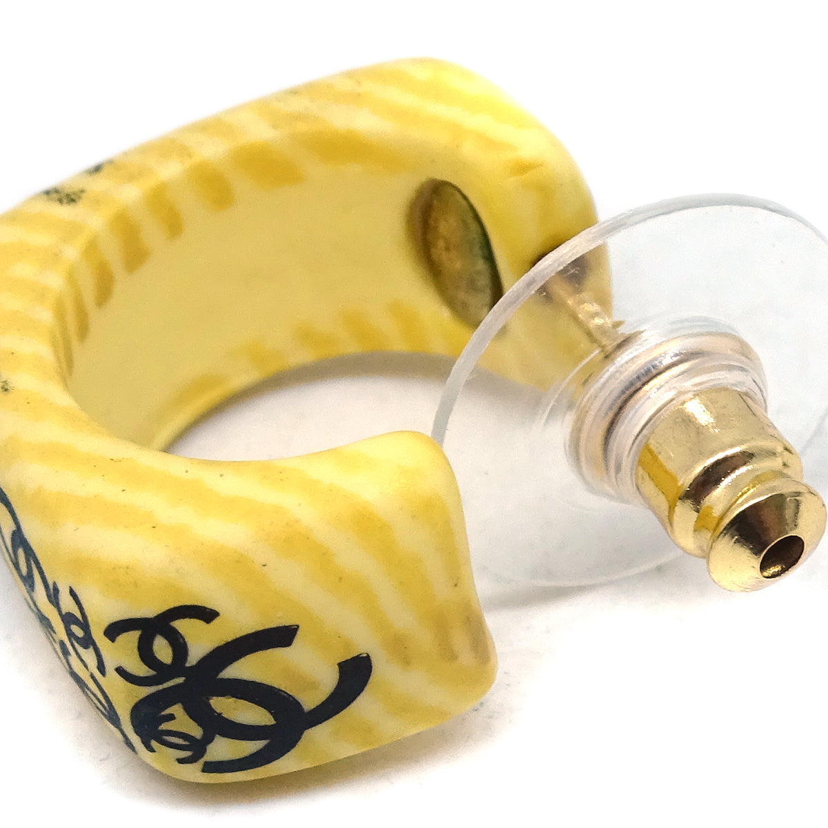 Luxury Chanel Pierced Earrings Yellow Acrylic 02P
