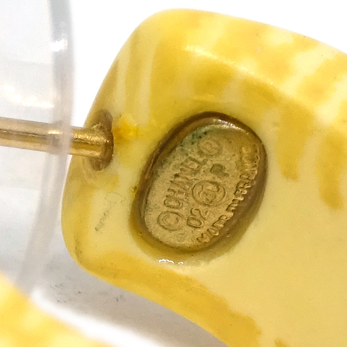 Luxury Chanel Pierced Earrings Yellow Acrylic 02P
