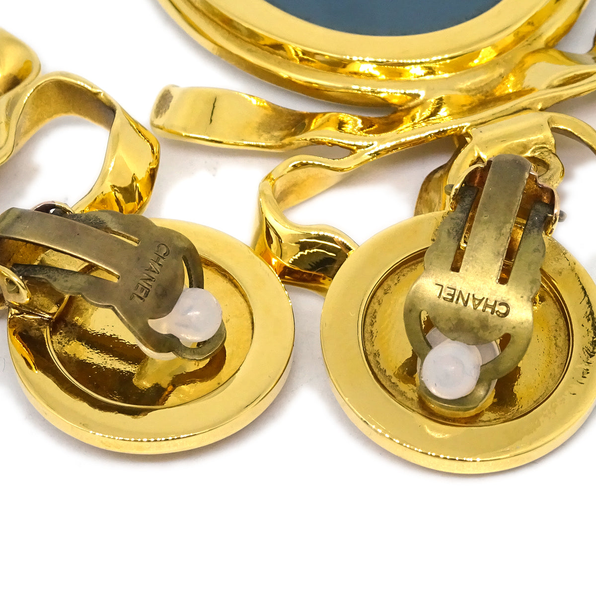 Luxury Chanel Mirror Earrings Clip-On Gold
