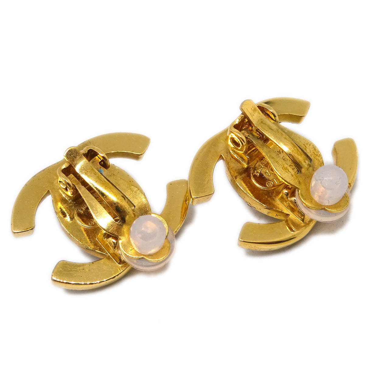 Luxury Chanel Gold CC Turnlock Earrings Rhinestone Clip-On 96A