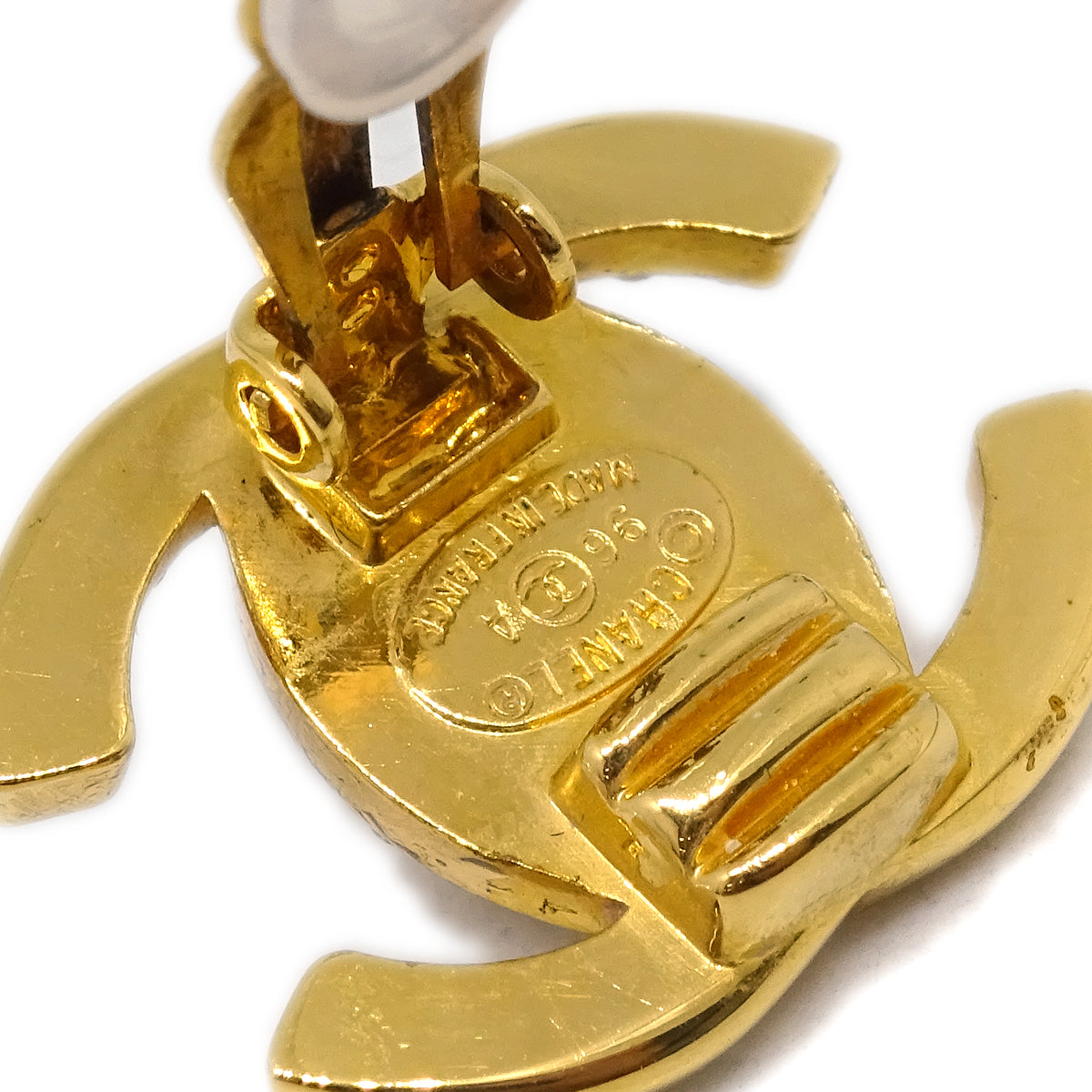Luxury Chanel Gold CC Turnlock Earrings Rhinestone Clip-On 96A