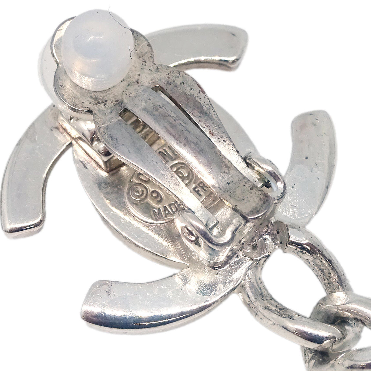 Luxury Chanel Dangle Turnlock Earrings Clip-On Silver Rhinestone 97A
