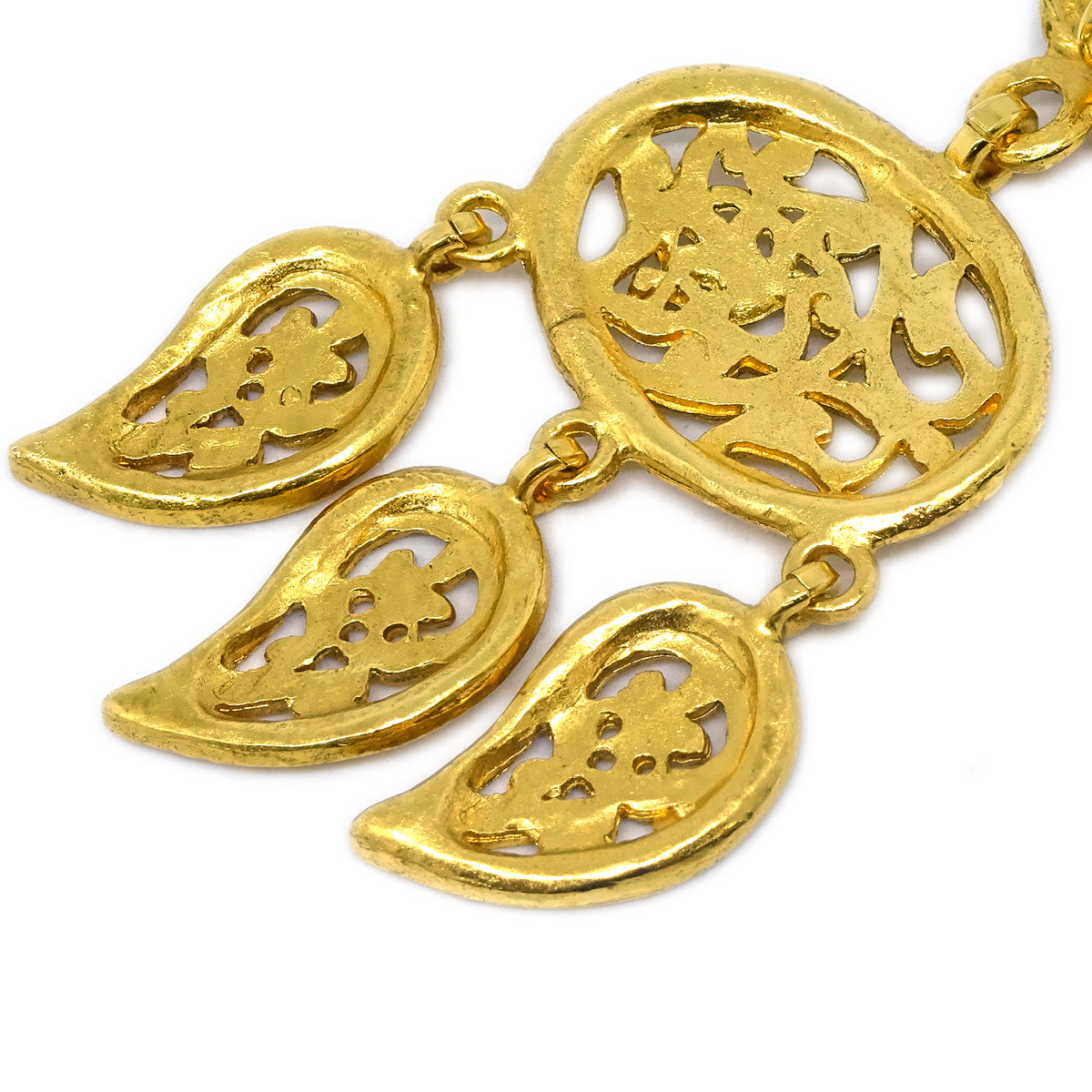 Luxury Chanel Fringe Dangle Earrings Clip-On Gold 95A