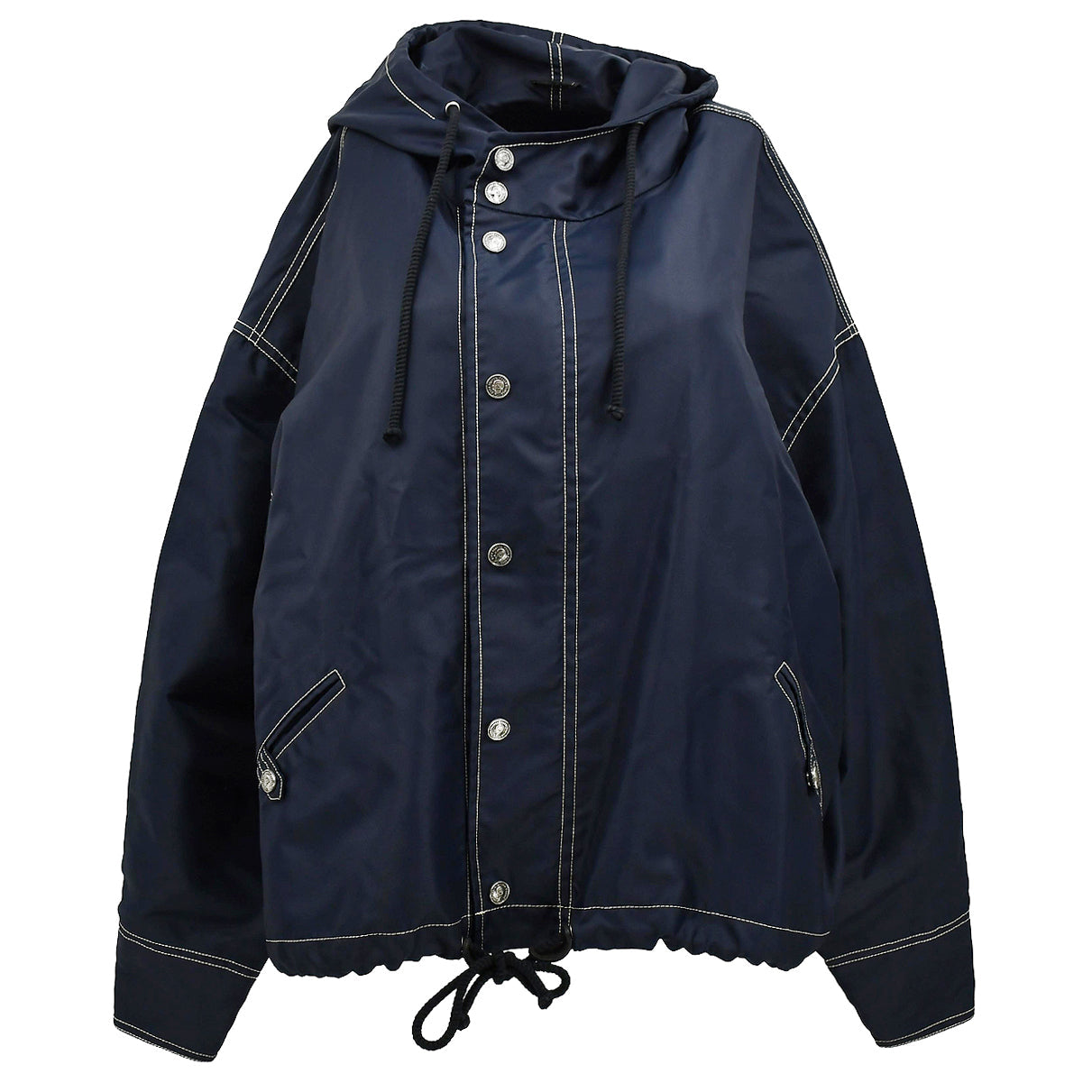 Luxury Chanel Zip Up Hooded Jacket Navy 1995