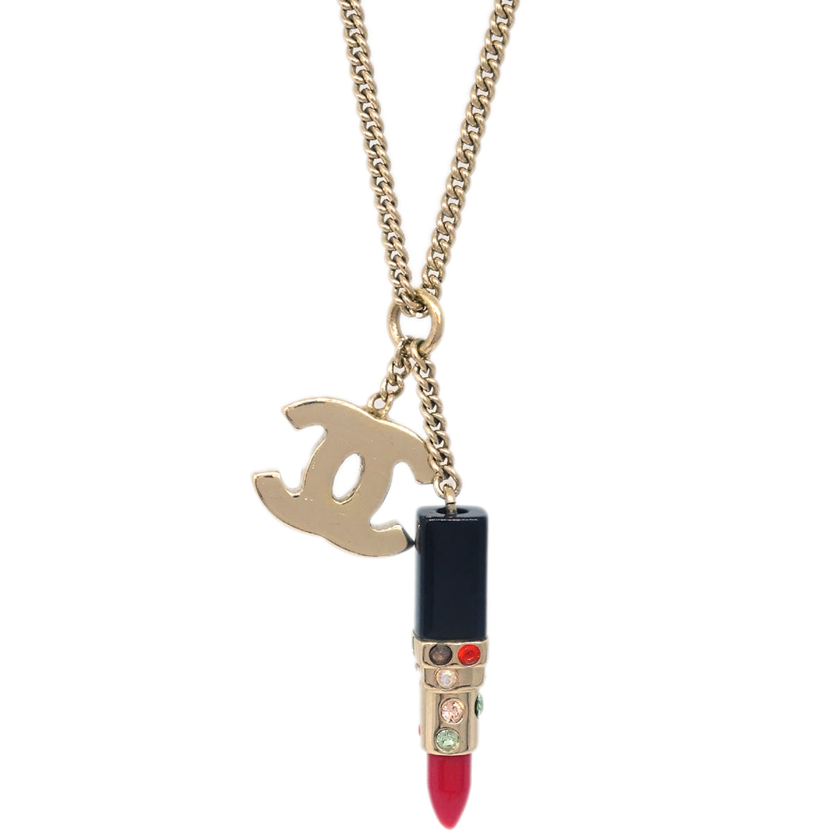 Luxury Chanel Lipstick Gold CC Pendant Necklace 04A