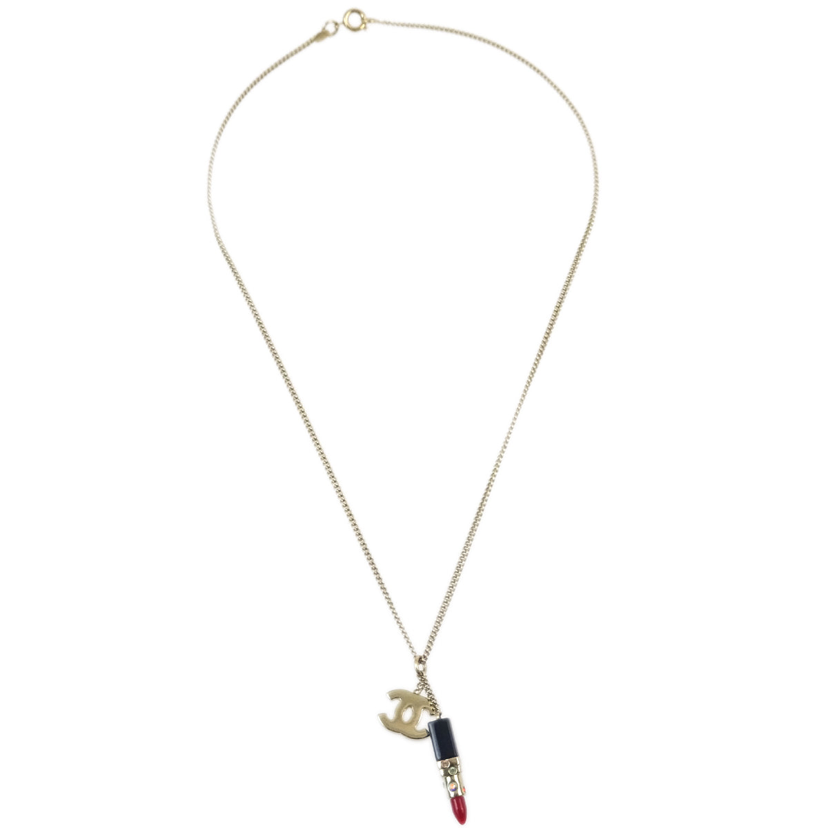 Luxury Chanel Lipstick Gold CC Pendant Necklace 04A