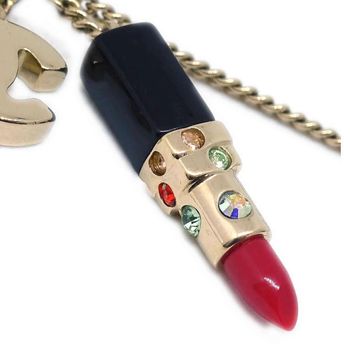 Luxury Chanel Lipstick Gold CC Pendant Necklace 04A
