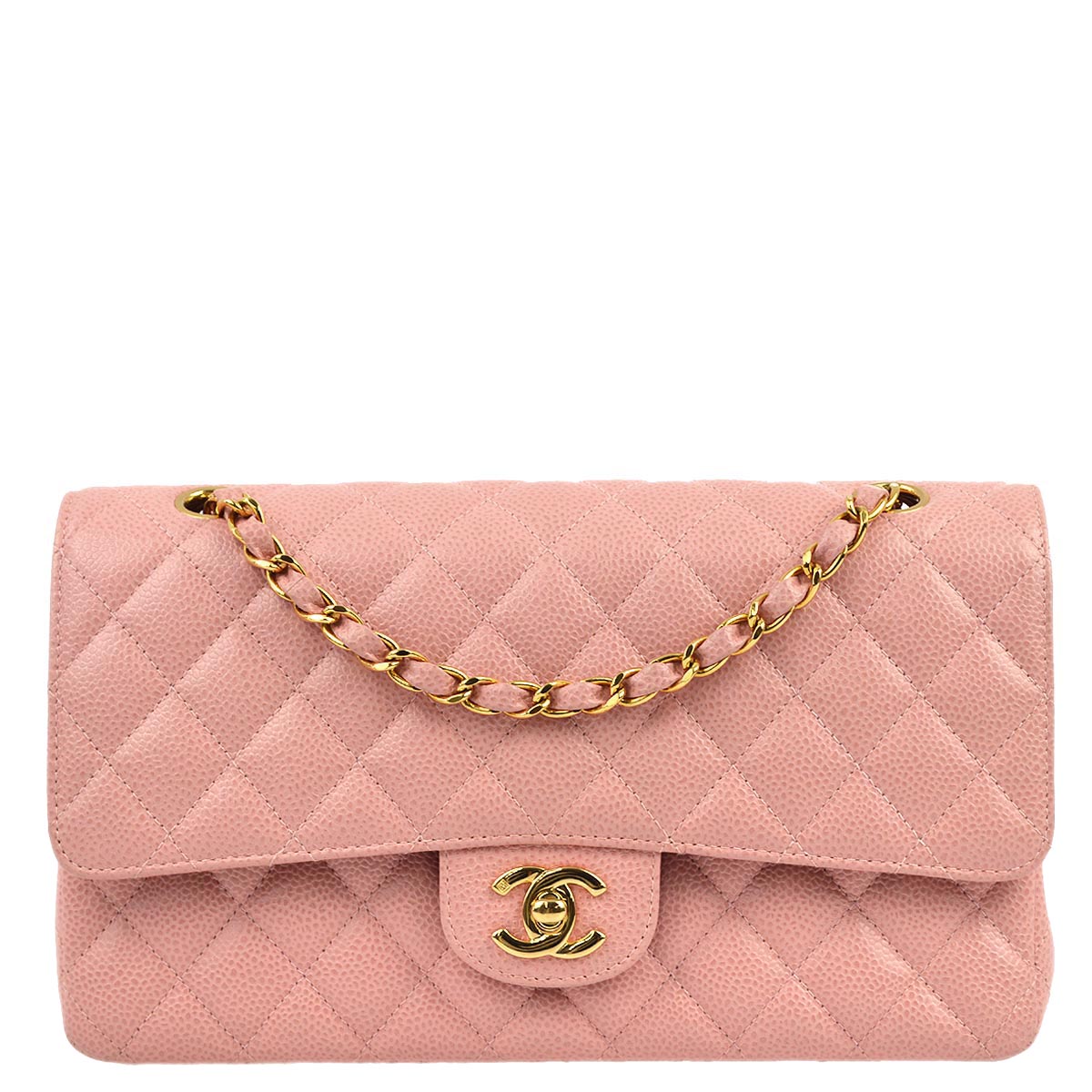Luxury Chanel 2003-2004 Pink Caviar Medium Classic Double Flap Shoulder Bag