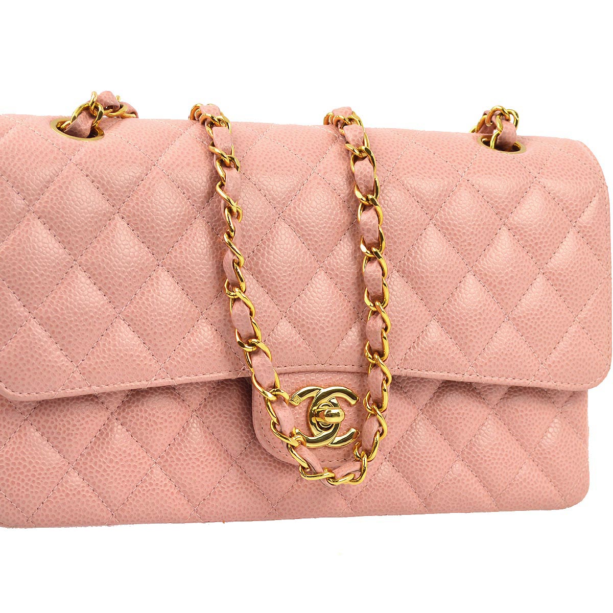 Luxury Chanel 2003-2004 Pink Caviar Medium Classic Double Flap Shoulder Bag