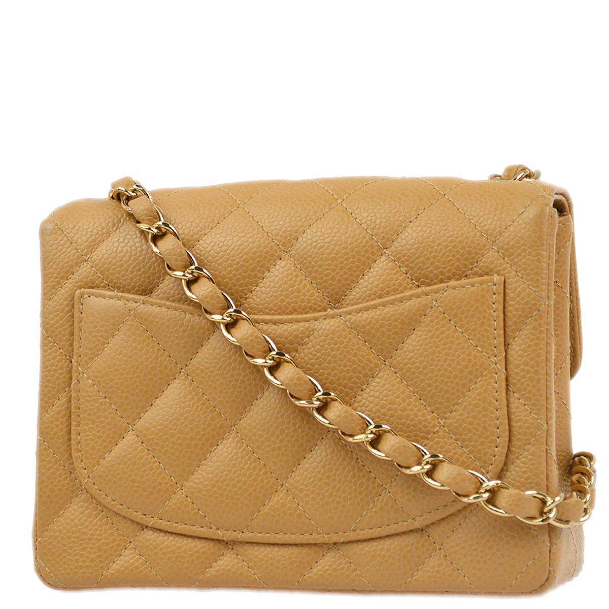 Luxury Chanel 2003-2004 Beige Caviar Mini Classic Square Flap Shoulder Bag 17