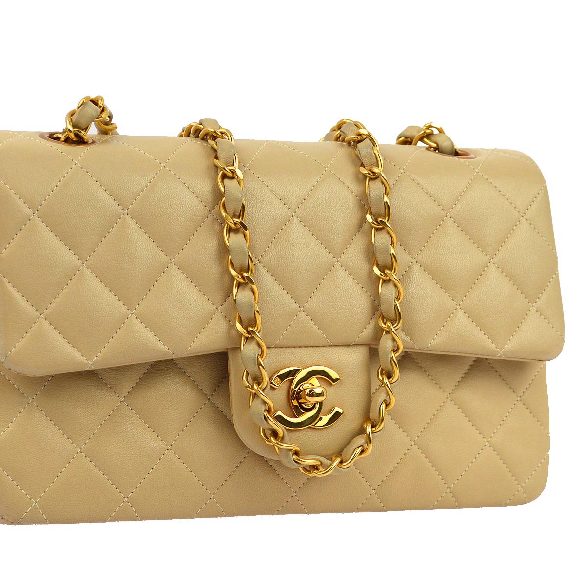 Luxury Chanel 1994-1996 Beige Lambskin Small Classic Double Flap Shoulder Bag