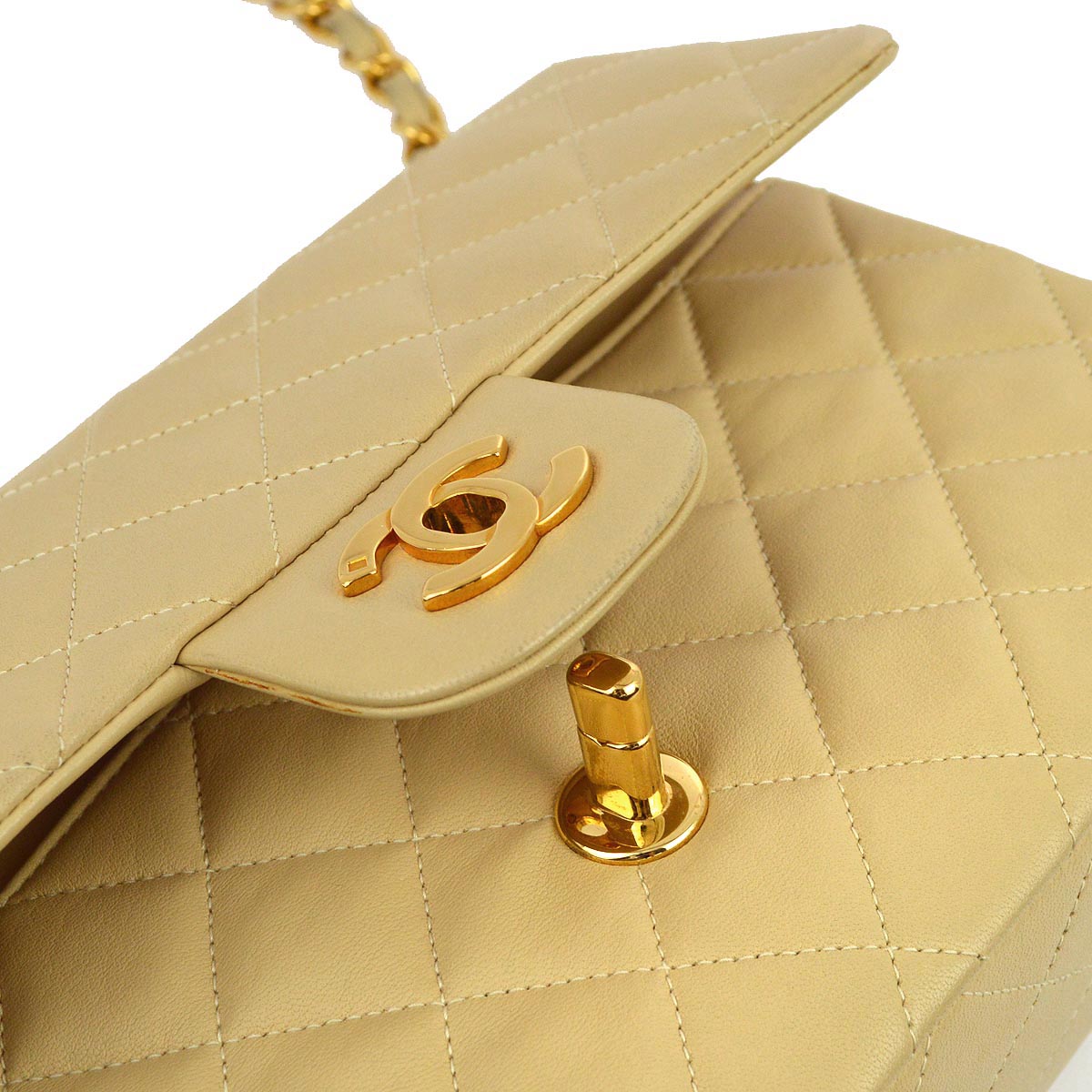 Luxury Chanel 1994-1996 Beige Lambskin Small Classic Double Flap Shoulder Bag
