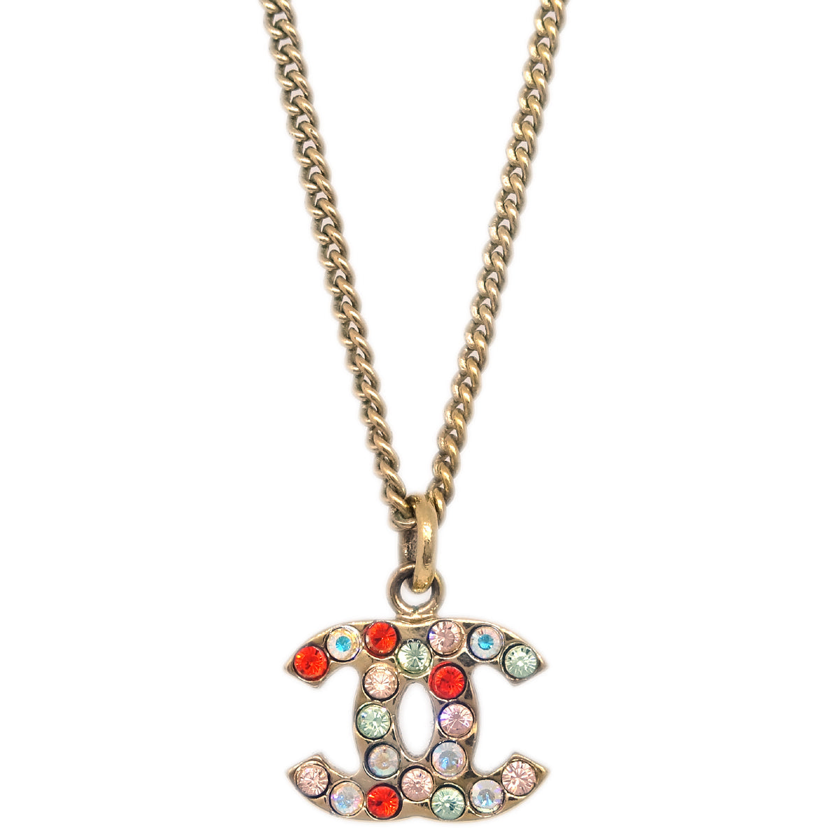 Luxury Chanel Gold Mini CC Pendant Necklace Rhinestone 04A