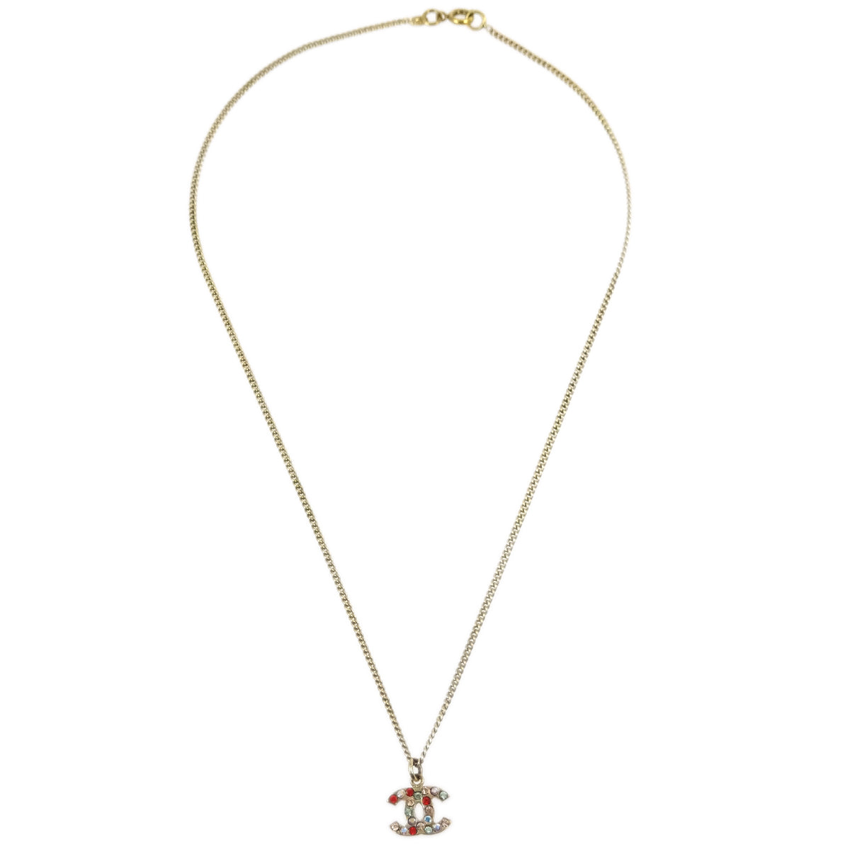 Luxury Chanel Gold Mini CC Pendant Necklace Rhinestone 04A