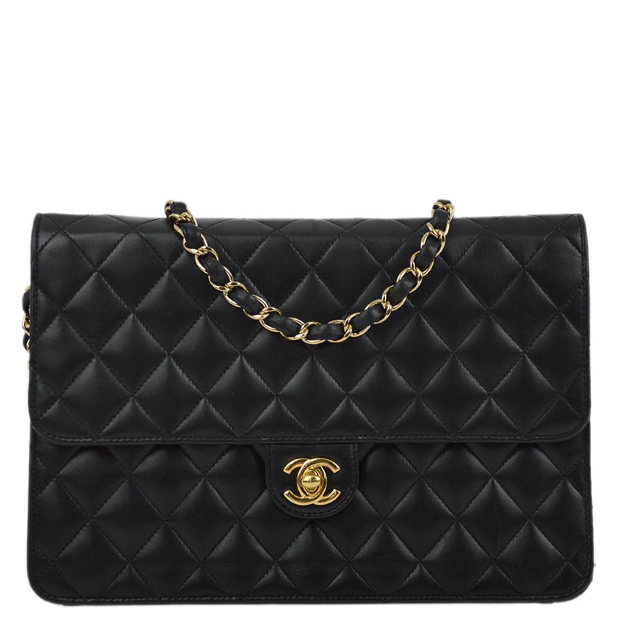 Luxury Chanel 2008-2009 Black Lambskin Turnlock Medium Half Flap Shoulder Bag