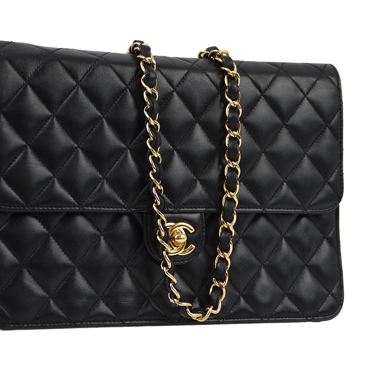 Luxury Chanel 2008-2009 Black Lambskin Turnlock Medium Half Flap Shoulder Bag