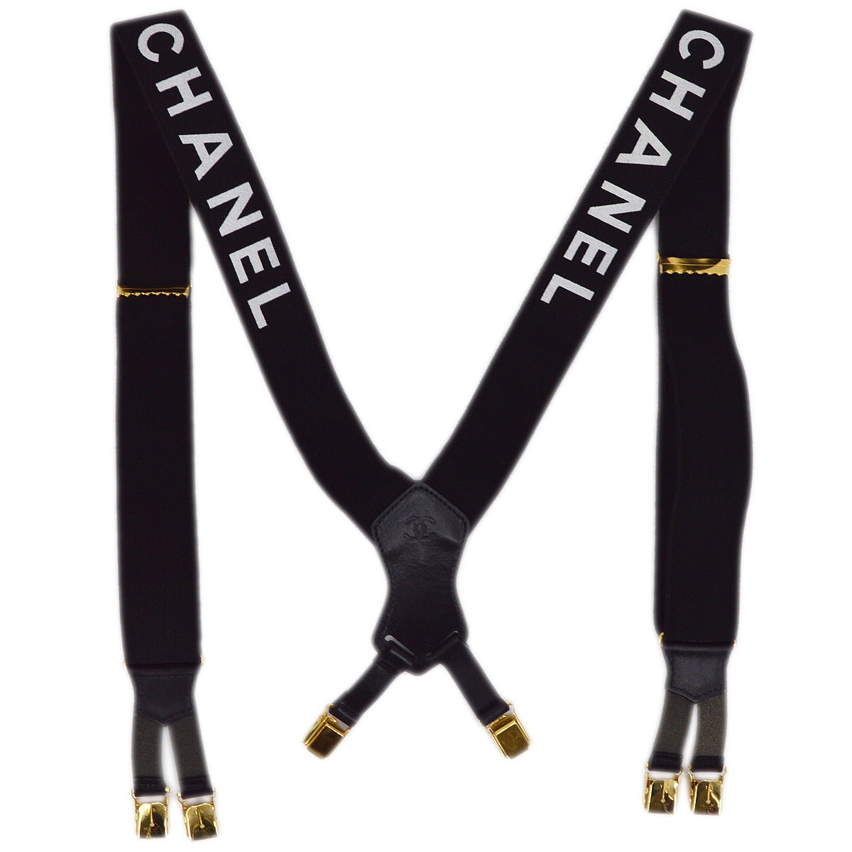 Luxury Chanel Black Suspenders Small New