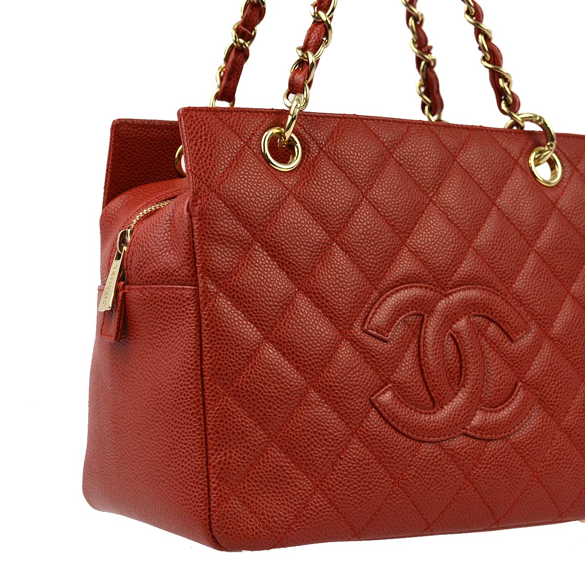 Luxury Chanel 2001-2003 Red Caviar Petite Timeless Tote PTT Chain Handbag