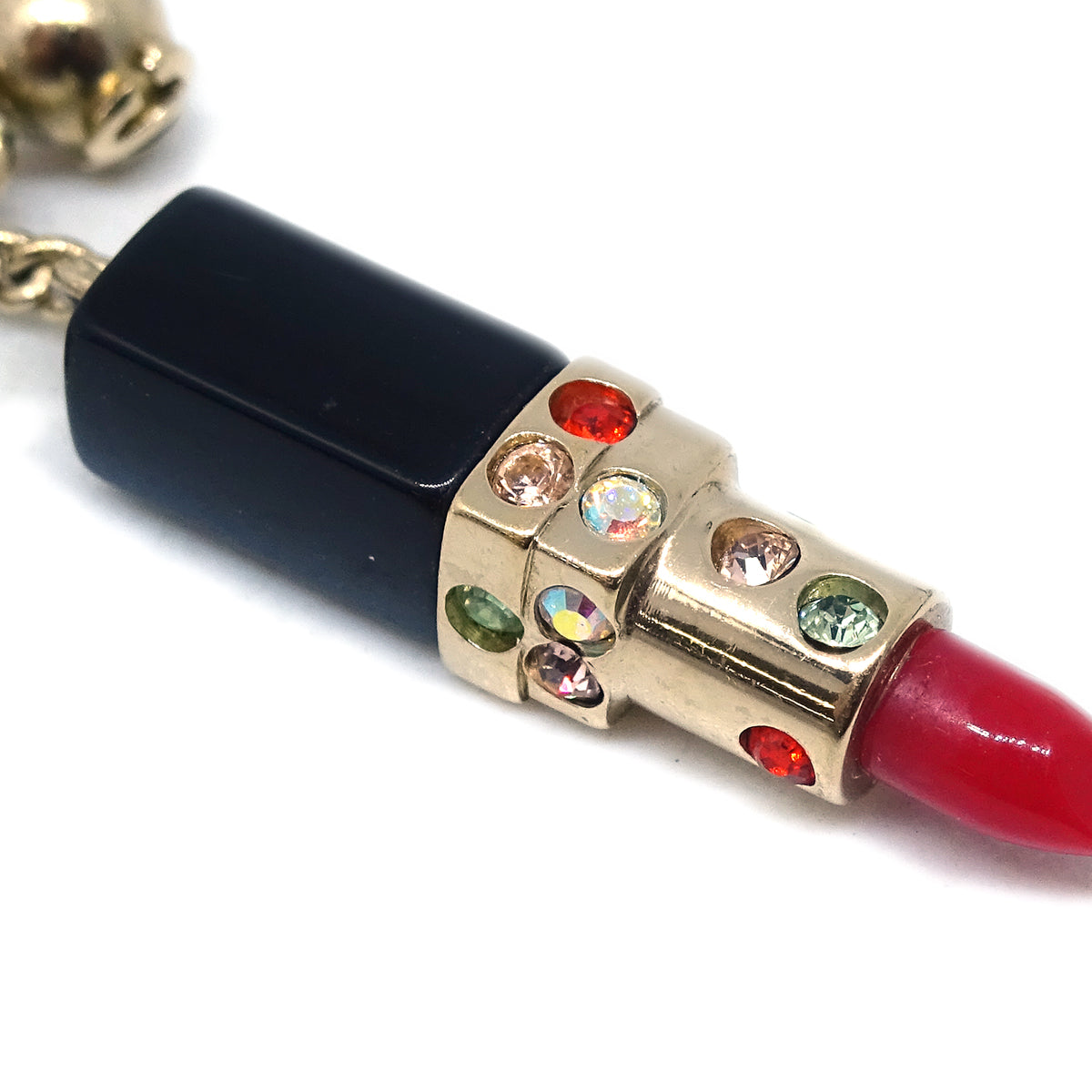 Luxury Chanel Lipstick Dangle Piercing Earrings Rhinestone Gold 04A