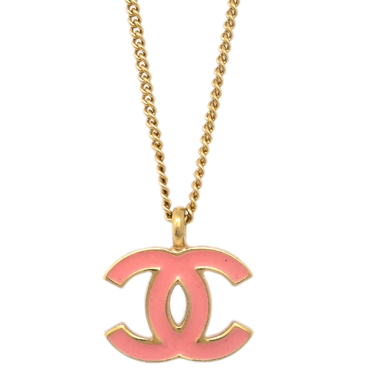 Luxury Chanel Pink CC Pendant Necklace 01A